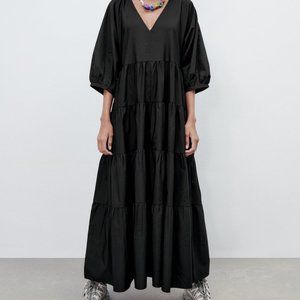 ZARA Tiered Poplin Black.